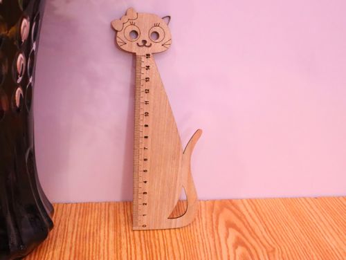 طرح خط‌کش چوبی گربه ناز برش لیزری خط‌کش - laser cut cute cat wooden ruler - برای دستگاه CNC چوب و لیزر (سی ان سی)