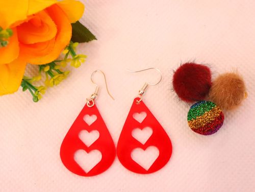 طرح گوشواره آویز قلب برش لیزری - laser cut dangle heart earrings - برای دستگاه CNC چوب و لیزر (سی ان سی)