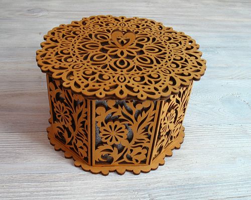 طرح سبد تزئینی برش لیزری با درب هشت ضلعی سبد - laser cut decorative basket with lid octagon basket ve - برای دستگاه CNC چوب و لیزر (سی ان سی)