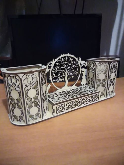 طرح میز برش تزئینی برش لیزری جا قلمی - laser cut decorative desk organizer pen holder ve - برای دستگاه CNC چوب و لیزر (سی ان سی)