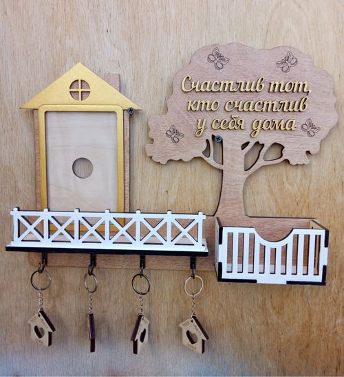 طرح جاکلیدی دیواری تزئینی برش لیزری با قفسه و روکش فلزی - laser cut decorative wall mounted key hanger with shelf ve - برای دستگاه CNC چوب و لیزر (سی ان سی)