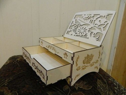 طرح جعبه جواهرات چوبی تزئینی برش لیزری با کشوی آزاد - laser cut decorative wooden jewelry box with drawer ve - برای دستگاه CNC چوب و لیزر (سی ان سی)