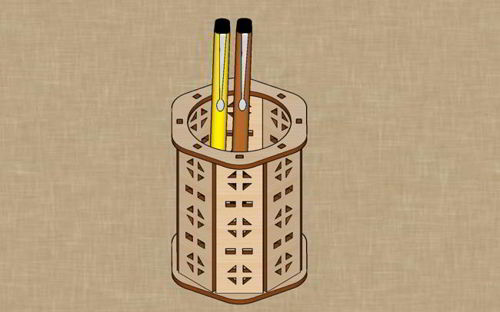 طرح جا قلمی چوبی تزئینی برش لیزری شش ضلعی پایه مداد - laser cut decorative wooden pen holder hexagonal pencil stand - برای دستگاه CNC چوب و لیزر (سی ان سی)