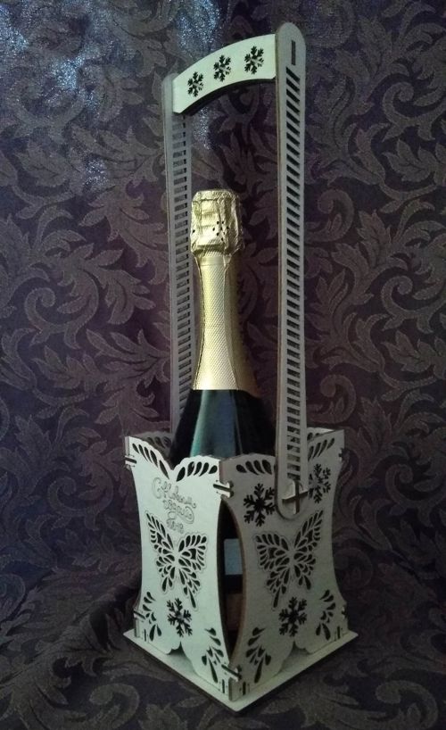طرح بطری نوشابه چوبی تزئینی برش لیزری جعبه دار - laser cut decorative wooden wine bottle caddy ve - برای دستگاه CNC چوب و لیزر (سی ان سی)