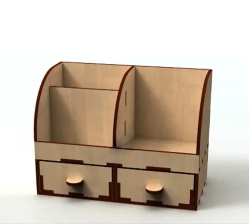 طرح میز سازماندهی برش لیزری با کشوها mm - laser cut desk organizer with drawers 4mm ve - برای دستگاه CNC چوب و لیزر (سی ان سی)