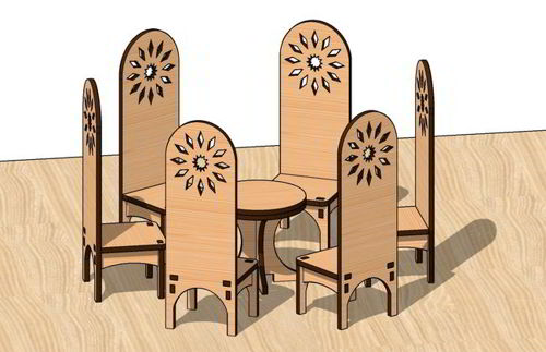 طرح میز و صندلی‌های مینیاتوری ناهارخوری برش لیزری خانه عروسکی لباس - laser cut dining miniature table chairs toy dollhouse - برای دستگاه CNC چوب و لیزر (سی ان سی)