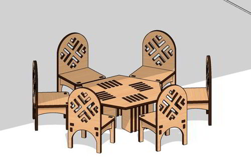 طرح میز و صندلی‌های ناهارخوری برش لیزری مبلمان مینیاتوری هزینه - laser cut dining table chairs miniature furniture - برای دستگاه CNC چوب و لیزر (سی ان سی)