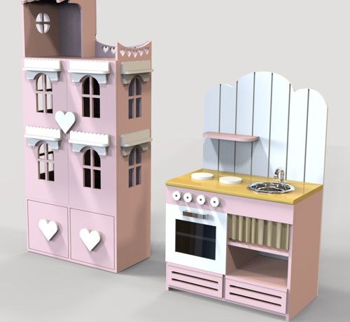 طرح خانه عروسکی و فر کوچک برش لیزری اسباب‌بازی - laser cut dollhouse and mini oven toy - برای دستگاه CNC چوب و لیزر (سی ان سی)