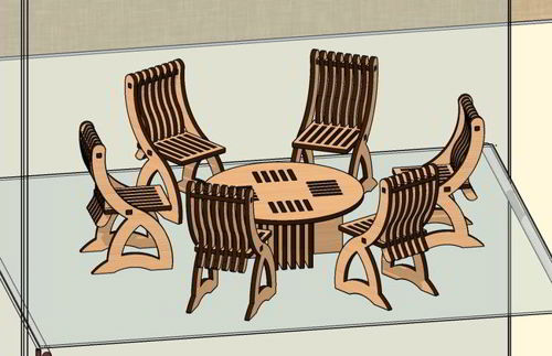 طرح مبلمان خانه عروسکی برش لیزری میز صندلی - laser cut dollhouse furniture dining table chairs ve - برای دستگاه CNC چوب و لیزر (سی ان سی)