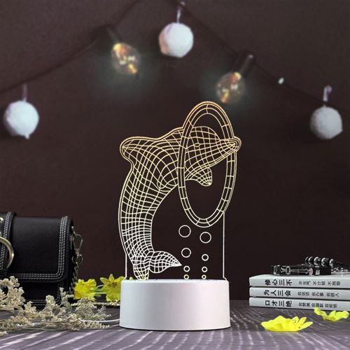 طرح برش لیزری دلفین سه بعدی اکریلیک led night - laser cut dolphin 3d acrylic led night light ve - برای دستگاه CNC چوب و لیزر (سی ان سی)