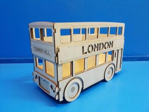 طرح برش لیزری اتوبوس دو طبقه لندن جای مداد - laser cut double decker london bus pencil holder - برای دستگاه CNC چوب و لیزر (سی ان سی)
