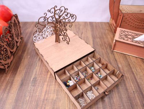 طرح جعبه جواهرات کشویی برش لیزری میلی‌متری - laser cut drawer jewelry box 3mm ve - برای دستگاه CNC چوب و لیزر (سی ان سی)