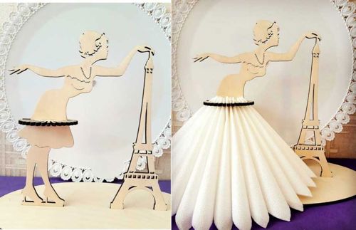 طرح برش لیزری برج ایفل زن جای دستمال - laser cut eiffel tower woman napkin holder ve - برای دستگاه CNC چوب و لیزر (سی ان سی)