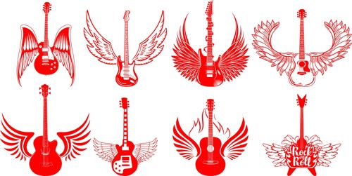 طرح گیتارهای برقی برش لیزری با حکاکی بال‌ها روکش - laser cut electric guitars with engraving wings ve - برای دستگاه CNC چوب و لیزر (سی ان سی)