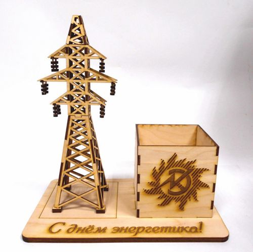 طرح برش لیزری برق برج مداد جا نگهدارنده میز سازماندهنده - laser cut electricity tower pencil holder desk organizer - برای دستگاه CNC چوب و لیزر (سی ان سی)