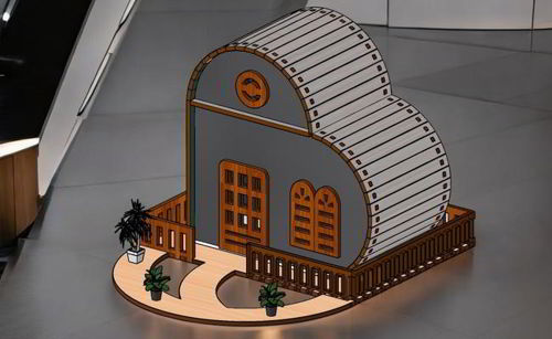 طرح خانه عروسکی مینیاتوری با برش لیزری و زیبا به شکل قلب - laser cut elegant heart shaped dollhouse miniature house ve - برای دستگاه CNC چوب و لیزر (سی ان سی)