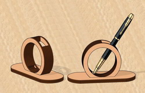 طرح خودکار چوبی برش خورده شده با لیزر پایه - laser cut elegant wooden pen stand ve - برای دستگاه CNC چوب و لیزر (سی ان سی)
