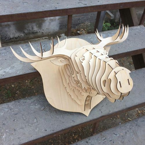 طرح سر گوزن شمالی برش خورده با لیزر جایزه - laser cut elk head trophy - برای دستگاه CNC چوب و لیزر (سی ان سی)