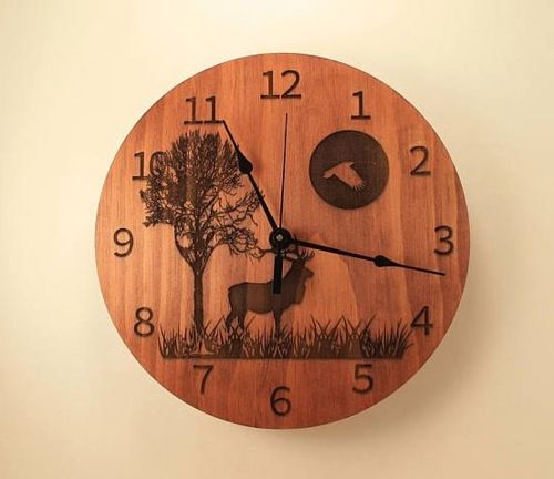 طرح حکاکی برش لیزری ساعت گوزن - laser cut engraving deer clock ve - برای دستگاه CNC چوب و لیزر (سی ان سی)