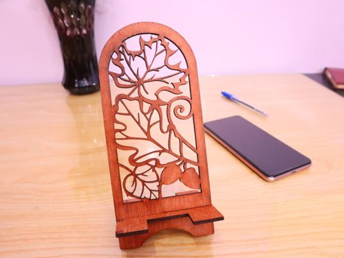 طرح برش لیزری برگ افرا پاییزی پایه گوشی - laser cut fall maple leaf phone stand ve - برای دستگاه CNC چوب و لیزر (سی ان سی)