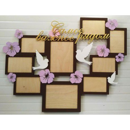 طرح قاب عکس خانوادگی برش لیزری با کبوترهای سقف - laser cut family photo frame with pigeons ve - برای دستگاه CNC چوب و لیزر (سی ان سی)