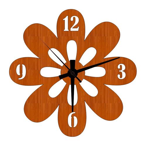 طرح ساعت دیواری چوبی طرح گل فانتزی برش لیزری - laser cut fancy flower shaped wooden wall clock ve - برای دستگاه CNC چوب و لیزر (سی ان سی)