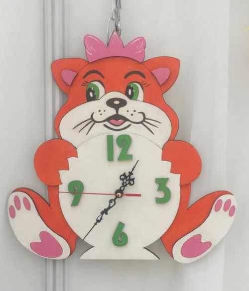 طرح فایل برش لیزری ساعت با گربه برای کودکان - laser cut file clock with cat kids ve - برای دستگاه CNC چوب و لیزر (سی ان سی)