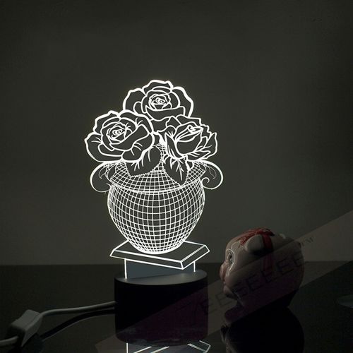 طرح گلدان گل برش لیزری سه بعدی اکریلیک لامپ - laser cut flower vase 3d acrylic lamp ve - برای دستگاه CNC چوب و لیزر (سی ان سی)