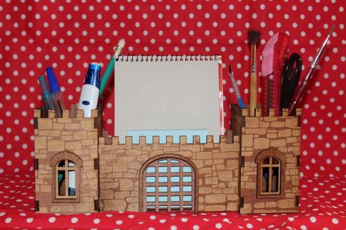 طرح برش لیزری قلمدان میز سازماندهنده جای قلمدان - laser cut fortress desk organizer pen holder - برای دستگاه CNC چوب و لیزر (سی ان سی)