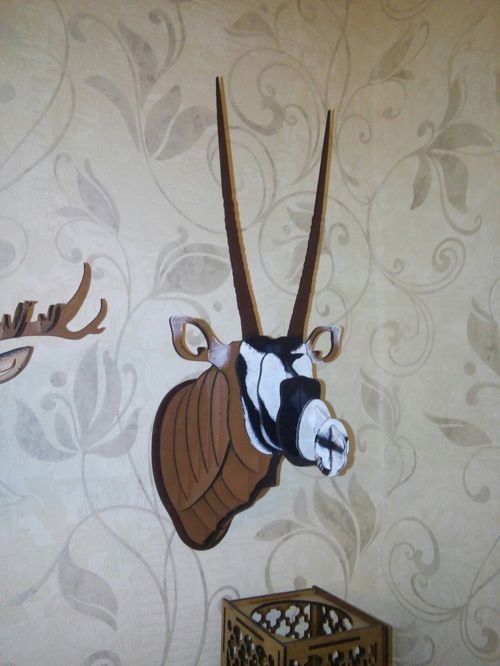 طرح برش لیزری جمس‌بوک غنائم سر پازل سه‌بعدی - laser cut gemsbok trophy head 3d puzzle ve - برای دستگاه CNC چوب و لیزر (سی ان سی)