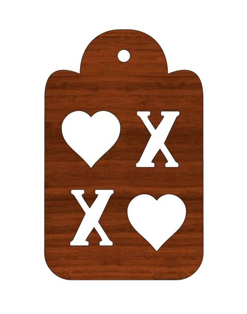 طرح برش لیزری برچسب هدیه مستطیلی قلب زوج و برش چوبی - laser cut gift tag rectangle couple hearts and x wooden cutout ve - برای دستگاه CNC چوب و لیزر (سی ان سی)