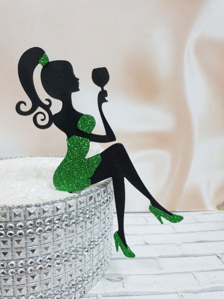 طرح برش لیزری دختر سیلوئت روی کیک روکش - laser cut girl silhouette cake topper - برای دستگاه CNC چوب و لیزر (سی ان سی)