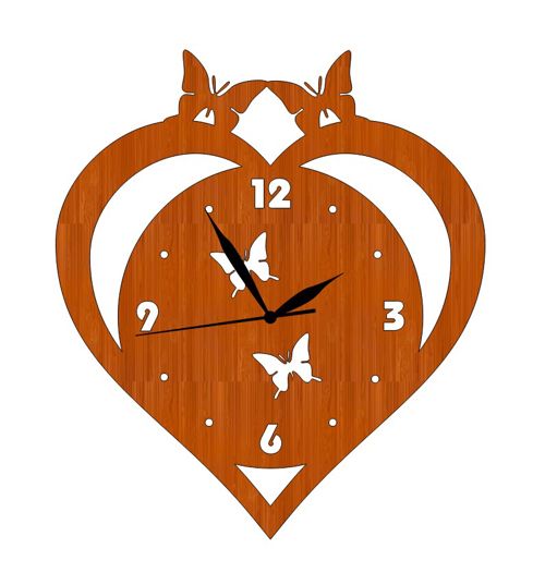 طرح laser-cut-heart-shaped-wooden-wall-clock-butterfly-8-march-international-womens-day-ve