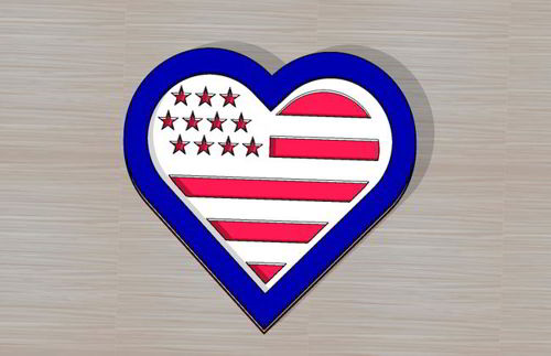 طرح قلب برش خورده با پرچم آمریکا لیزر - laser cut heart with american flag - برای دستگاه CNC چوب و لیزر (سی ان سی)