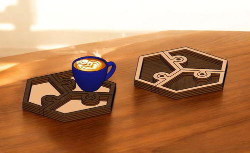 طرح سینی پذیرایی شش ضلعی برش لیزری پازل - laser cut hexagonal serving tray puzzle ve - برای دستگاه CNC چوب و لیزر (سی ان سی)