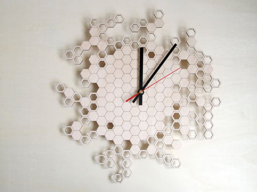 طرح ساعت دیواری طرح لانه زنبوری برش لیزری نیاز به دکور منزل - laser cut honeycomb wall clock home decor - برای دستگاه CNC چوب و لیزر (سی ان سی)