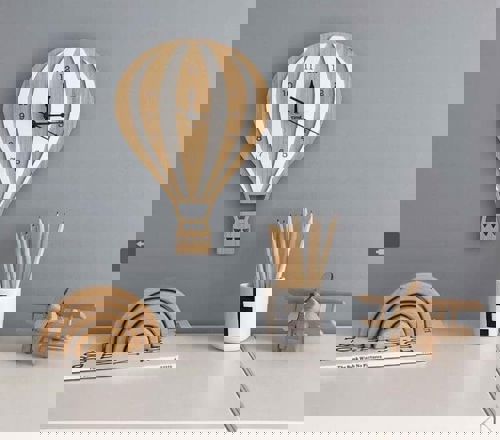 طرح ساعت دیواری چوبی برش لیزری با بادکنک هوای گرم قاب - laser cut hot air balloon wooden wall clock ve - برای دستگاه CNC چوب و لیزر (سی ان سی)