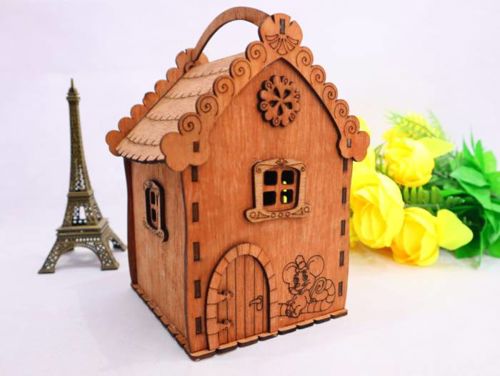 طرح جعبه هدیه به شکل خانه با برش لیزری و دسته میلی‌متری ( قاب) - laser cut house shape gift box with handle 3mm ve - برای دستگاه CNC چوب و لیزر (سی ان سی)