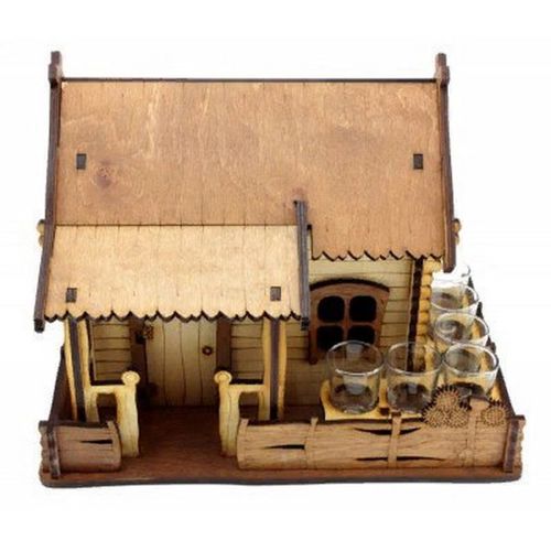 طرح برش لیزری شکل خانه چوبی قفسه 6 نگهدارنده لیوان - laser cut house shape wood wine rack 6 glass holder ve - برای دستگاه CNC چوب و لیزر (سی ان سی)