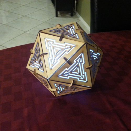 طرح لامپ بیست‌وجهی برش لیزری لامپ - laser cut icosahedron lamp ve - برای دستگاه CNC چوب و لیزر (سی ان سی)