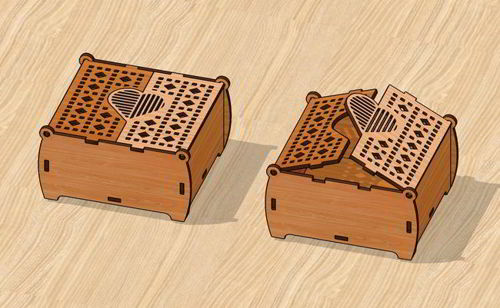 طرح برش لیزری جواهرات جعبه هدیه طرح قلب - laser cut jewelry gift box heart design ve - برای دستگاه CNC چوب و لیزر (سی ان سی)
