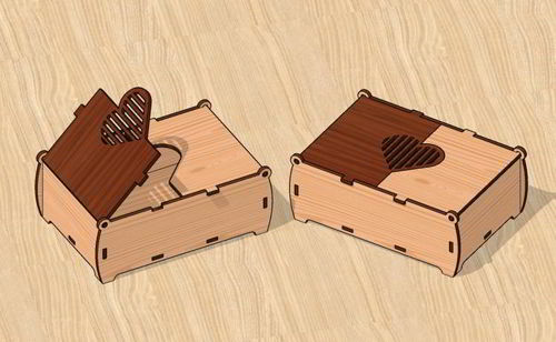 طرح جعبه هدیه جواهرات برش لیزری قلب با درب - laser cut jewelry gift box heart with lid - برای دستگاه CNC چوب و لیزر (سی ان سی)