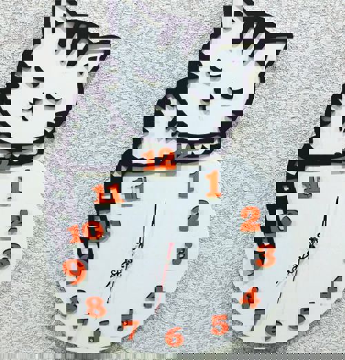 طرح برش لیزری ساعت با گربه - laser cut layout of clock with a cat ve - برای دستگاه CNC چوب و لیزر (سی ان سی)