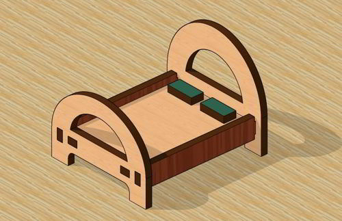طرح تخت خواب مینیاتوری برش لیزری چوبی چوب - laser cut miniature bed wooden - برای دستگاه CNC چوب و لیزر (سی ان سی)