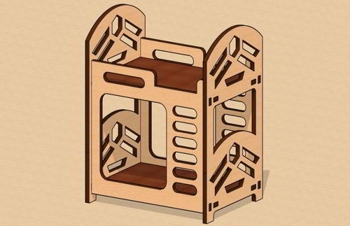 طرح تخت خواب دو طبقه مینیاتوری برش لیزری خانه عروسکی - laser cut miniature bunk bed dollhouse - برای دستگاه CNC چوب و لیزر (سی ان سی)
