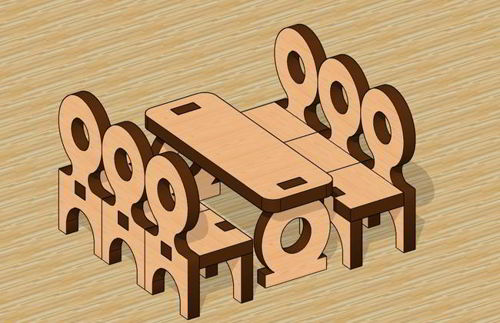 طرح میز ناهارخوری مینیاتوری برش لیزری میز - laser cut miniature dining chairs table ve - برای دستگاه CNC چوب و لیزر (سی ان سی)