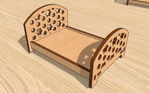 طرح مبلمان تخت مینیاتوری برش لیزری برای خانه عروسکی - laser cut miniature furniture bed for dollhouse ve - برای دستگاه CNC چوب و لیزر (سی ان سی)
