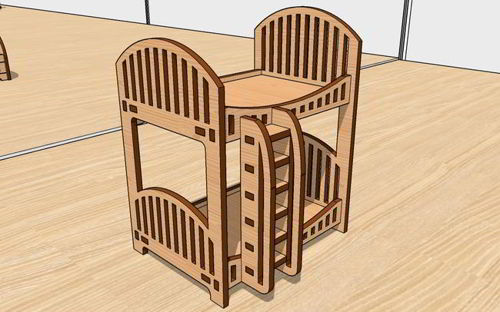 طرح مبلمان مینیاتوری برش لیزری، تخت دوطبقه، DIY، خانه عروسکی سه بعدی، مبلمان، - laser cut miniature furniture bunk bed diy 3d dollhouse furniture - برای دستگاه CNC چوب و لیزر (سی ان سی)