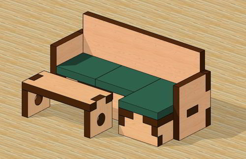 طرح میز مبل مینیاتوری برش لیزری طرح - laser cut miniature sofa table - برای دستگاه CNC چوب و لیزر (سی ان سی)