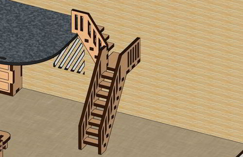 طرح پله‌های مینیاتوری برش لیزری برای خانه عروسکی هزینه - laser cut miniature stairs for dollhouse - برای دستگاه CNC چوب و لیزر (سی ان سی)